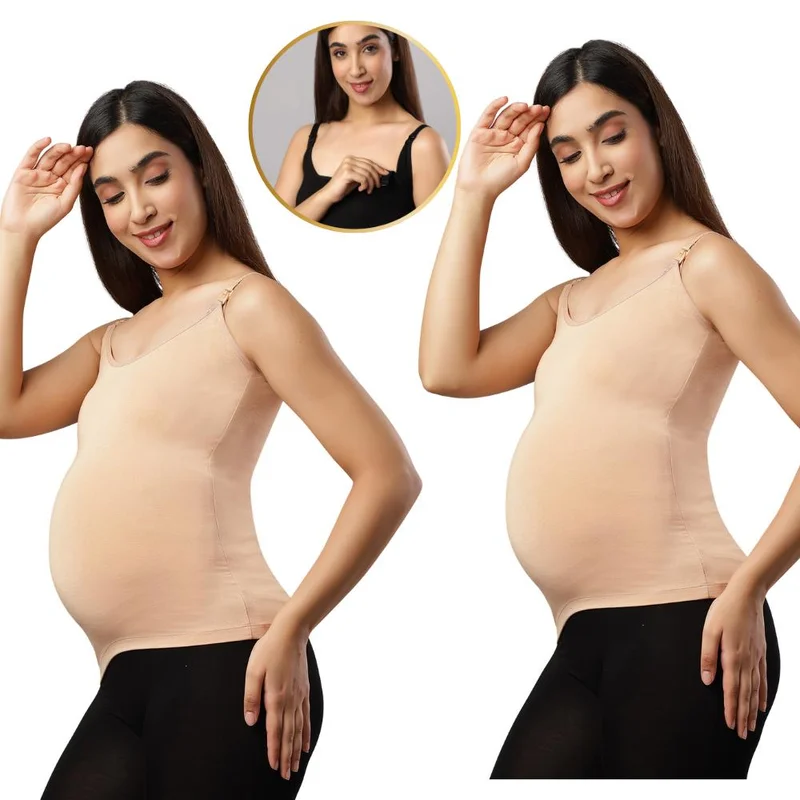 TUMMY Pack of 2 Seemless Maternity & Nursing Feeding Support Vest - Beige